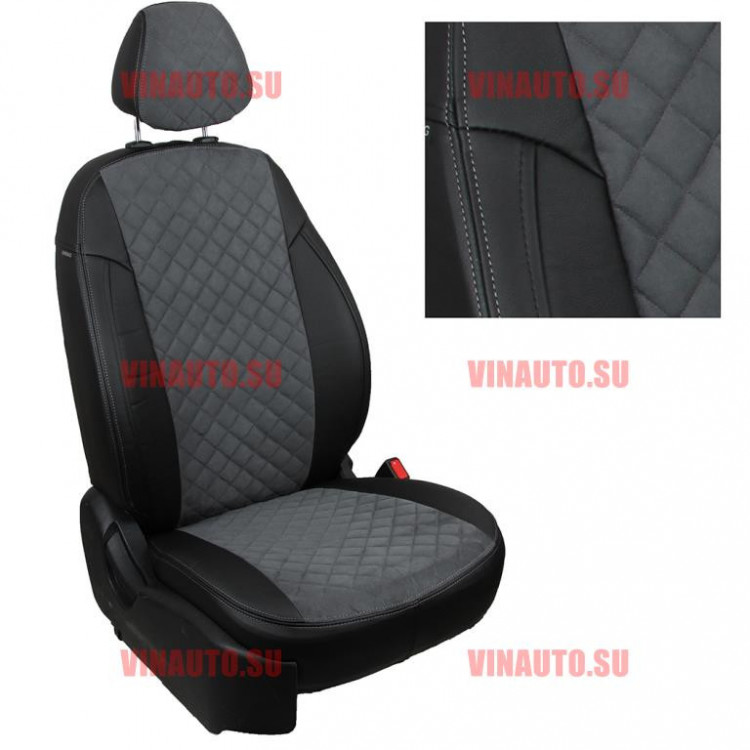 Авточехлы KIA-Sportage III 2010-2016 (Ромб-Алькантара) чер+тем.сер Авточехлы KIA-Sportage III 2010-2016 (Ромб-Алькантара) чер+тем.сер